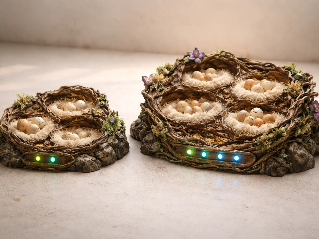 Two different in-game style pet nests side-by-side, showing upgraded capacity details without any text