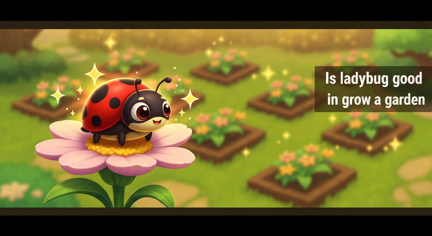 Illustration of a Ladybug pet perched on a Spirit Flower in a fantasy garden, glowing to show a growth buff.