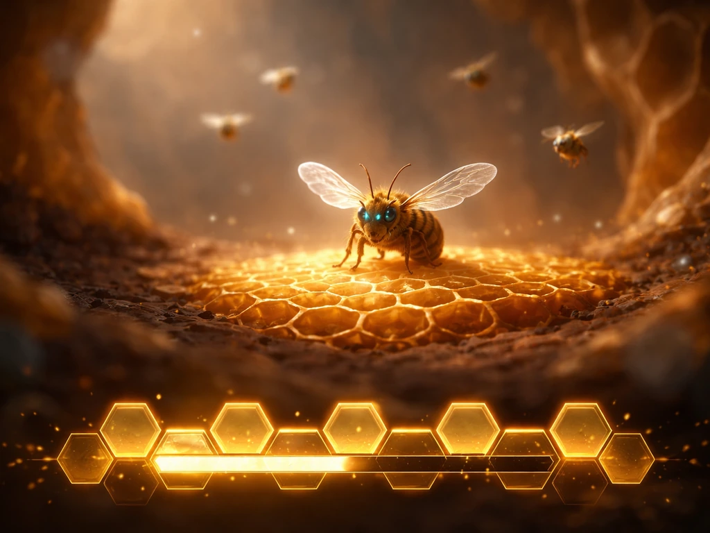 In-game honeycomb swarm timer glow near a Queen Bee NPC inside a simple hive scene