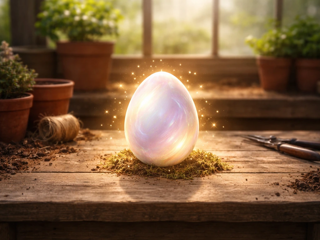 Colorful in-game Paradise Egg icon on a cozy potting-station backdrop in Grow a Garden style