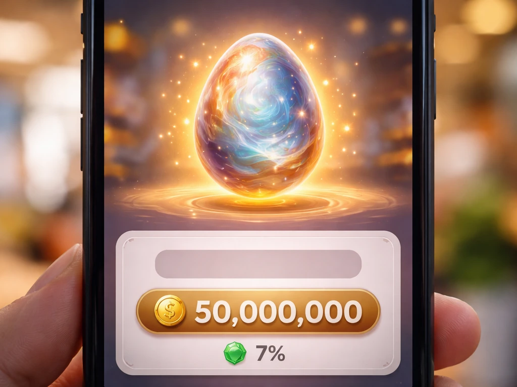 Close-up of an in-game shop screen showing an egg item card with a 50,000,000 cost and 7% availability.